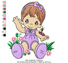 Load image into Gallery viewer, Baby embroidery design - newborn embroidery designs machine embroidery pattern - baby girl embroidery file - toddler with flowers garden
