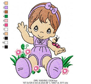 Baby embroidery design - newborn embroidery designs machine embroidery pattern - baby girl embroidery file - toddler with flowers garden