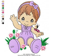 Load image into Gallery viewer, Baby embroidery design - newborn embroidery designs machine embroidery pattern - baby girl embroidery file - toddler with flowers garden
