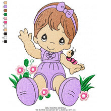 Load image into Gallery viewer, Baby embroidery design - newborn embroidery designs machine embroidery pattern - baby girl embroidery file - toddler with flowers garden
