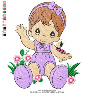 Baby embroidery design - newborn embroidery designs machine embroidery pattern - baby girl embroidery file - toddler with flowers garden