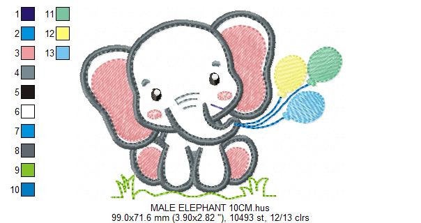 Elephant embroidery designs - Safari Animal with balloons machine embroidery pattern - Baby boy file - Elephant applique - Instant download