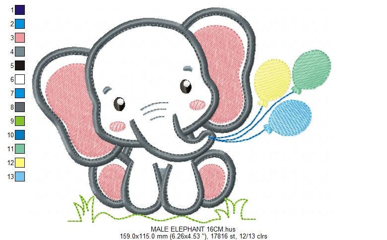 Elephant embroidery designs - Safari Animal with balloons machine embroidery pattern - Baby boy file - Elephant applique - Instant download