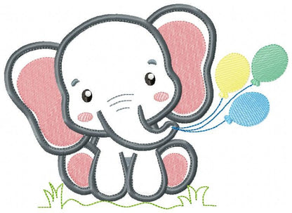 Elephant embroidery designs - Safari Animal with balloons machine embroidery pattern - Baby boy file - Elephant applique - Instant download