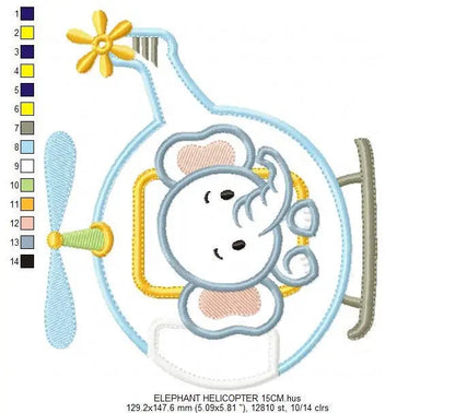 Elephant embroidery designs Helicopter embroidery design machine embroidery pattern Animal embroidery file elephant applique design boy Marcia Embroidery