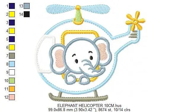 Elephant embroidery designs Helicopter embroidery design machine embroidery pattern Animal embroidery file elephant applique design boy Marcia Embroidery
