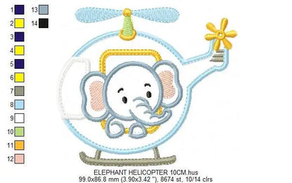 Elephant embroidery designs Helicopter embroidery design machine embroidery pattern Animal embroidery file elephant applique design boy Marcia Embroidery