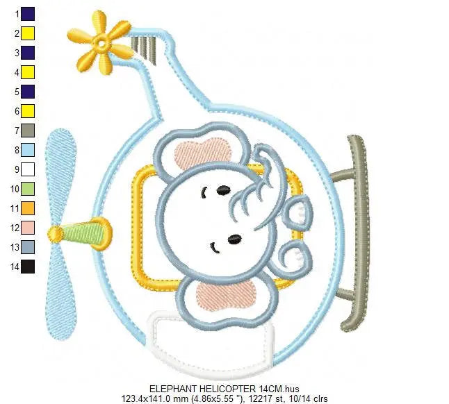 Elephant embroidery designs Helicopter embroidery design machine embroidery pattern Animal embroidery file elephant applique design boy Marcia Embroidery
