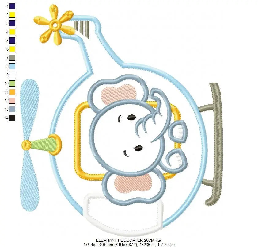 Elephant embroidery designs Helicopter embroidery design machine embroidery pattern Animal embroidery file elephant applique design boy Marcia Embroidery