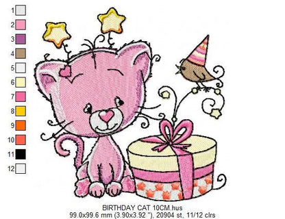Cat embroidery design - Birthday embroidery designs machine embroidery pattern - Baby embroidery file - birthday party cat design download Marcia Embroidery