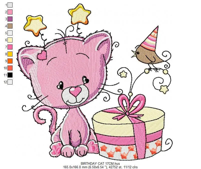 Cat embroidery design - Birthday embroidery designs machine embroidery pattern - Baby embroidery file - birthday party cat design download Marcia Embroidery