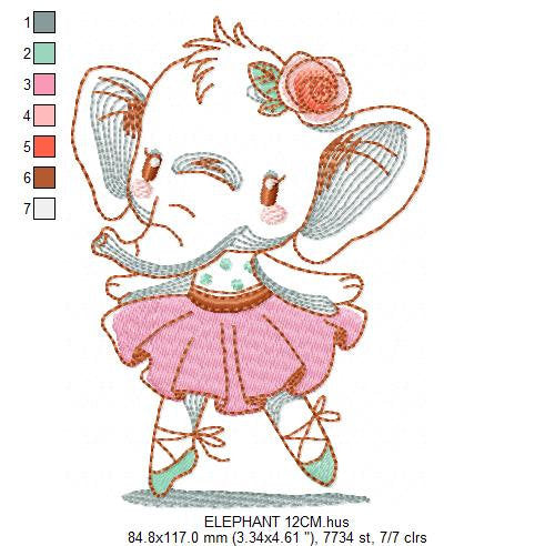 Elephant embroidery designs - Animal embroidery design machine embroidery pattern - Baby girl embroidery file - rippled elephant ballerina