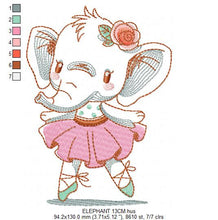 Load image into Gallery viewer, Elephant embroidery designs - Animal embroidery design machine embroidery pattern - Baby girl embroidery file - rippled elephant ballerina
