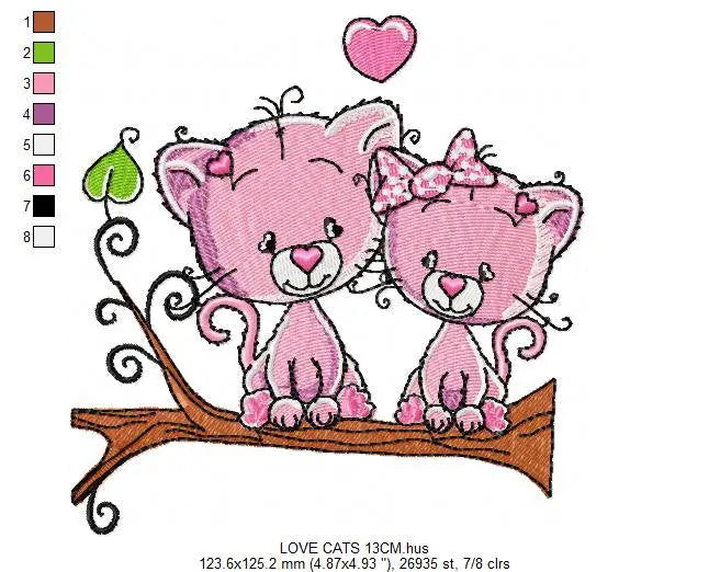 Cat embroidery design - Love embroidery designs machine embroidery pattern - Kitten embroidery file - baby girl embroidery love cats design Marcia Embroidery
