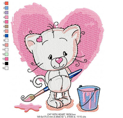 Cat embroidery design - Animal embroidery designs machine embroidery pattern - Kitty embroidery file - baby girl embroidery instant download