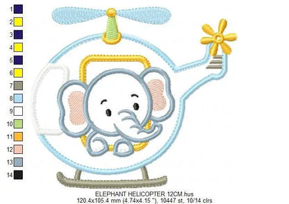 Elephant embroidery designs Helicopter embroidery design machine embroidery pattern Animal embroidery file elephant applique design boy Marcia Embroidery