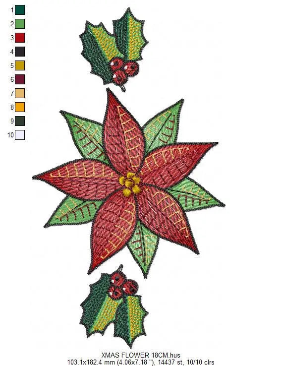 Christmas Poinsettia embroidery designs - Xmas Flower machine embroidery pattern - Mistletoe holly embroidery file - instant download pes Marcia Embroidery