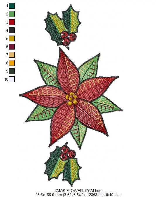 Christmas Poinsettia embroidery designs - Xmas Flower machine embroidery pattern - Mistletoe holly embroidery file - instant download pes Marcia Embroidery