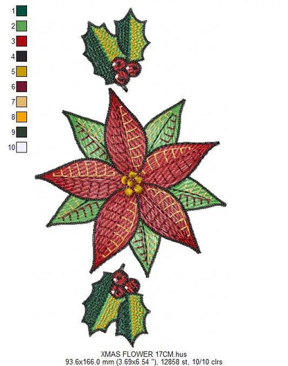 Christmas Poinsettia embroidery designs - Xmas Flower machine embroidery pattern - Mistletoe holly embroidery file - instant download pes Marcia Embroidery