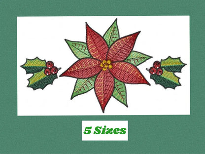 Christmas Poinsettia embroidery designs - Xmas Flower machine embroidery pattern - Mistletoe holly embroidery file - instant download pes Marcia Embroidery