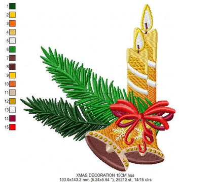 Candle embroidery designs - Christmas Decoration embroidery design machine embroidery pattern - Christmas embroidery file Bell embroidery Marcia Embroidery