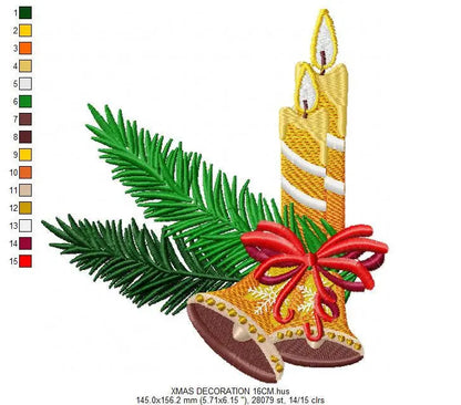 Candle embroidery designs - Christmas Decoration embroidery design machine embroidery pattern - Christmas embroidery file Bell embroidery Marcia Embroidery