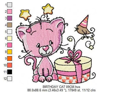 Cat embroidery design - Birthday embroidery designs machine embroidery pattern - Baby embroidery file - birthday party cat design download Marcia Embroidery