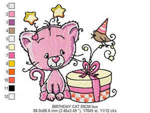 Cat embroidery design - Birthday embroidery designs machine embroidery pattern - Baby embroidery file - birthday party cat design download