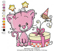 Cargar imagen en el visor de la galería, Cat embroidery design - Birthday embroidery designs machine embroidery pattern - Baby embroidery file - birthday party cat design download
