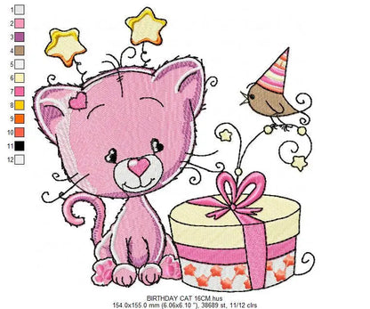 Cat embroidery design - Birthday embroidery designs machine embroidery pattern - Baby embroidery file - birthday party cat design download Marcia Embroidery