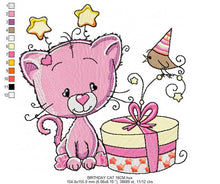 Cargar imagen en el visor de la galería, Cat embroidery design - Birthday embroidery designs machine embroidery pattern - Baby embroidery file - birthday party cat design download
