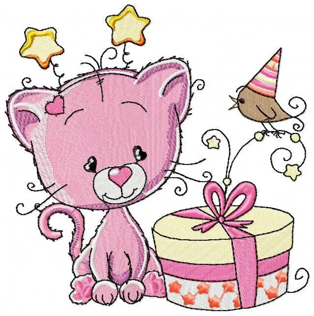 Cat embroidery design - Birthday embroidery designs machine embroidery pattern - Baby embroidery file - birthday party cat design download Marcia Embroidery