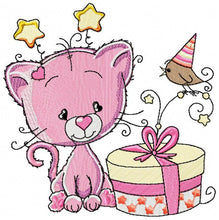 Cargar imagen en el visor de la galería, Cat embroidery design - Birthday embroidery designs machine embroidery pattern - Baby embroidery file - birthday party cat design download
