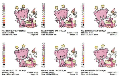 Cat embroidery design - Birthday embroidery designs machine embroidery pattern - Baby embroidery file - birthday party cat design download Marcia Embroidery