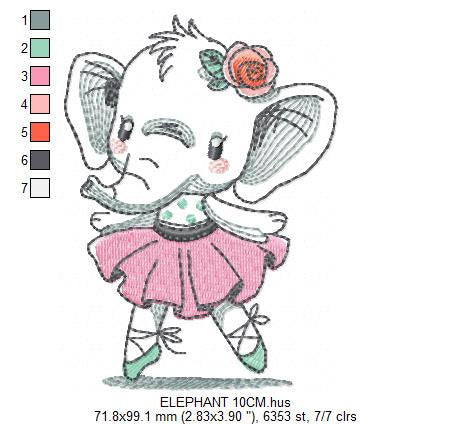 Elephant embroidery designs - Animal embroidery design machine embroidery pattern - Baby girl embroidery file - rippled elephant ballerina