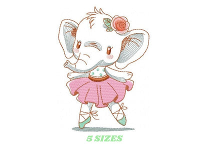 Elephant embroidery designs - Animal embroidery design machine embroidery pattern - Baby girl embroidery file - rippled elephant ballerina