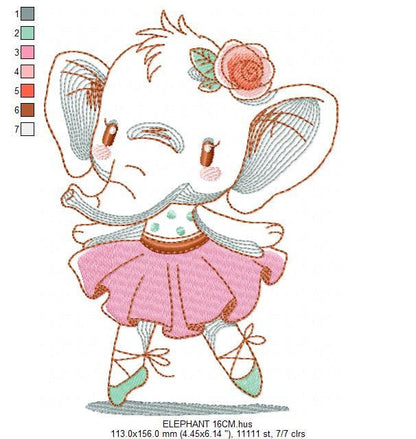 Elephant embroidery designs - Animal embroidery design machine embroidery pattern - Baby girl embroidery file - rippled elephant ballerina