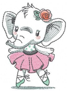 Elephant embroidery designs - Animal embroidery design machine embroidery pattern - Baby girl embroidery file - rippled elephant ballerina