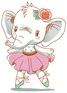 Elephant embroidery designs - Animal embroidery design machine embroidery pattern - Baby girl embroidery file - rippled elephant ballerina
