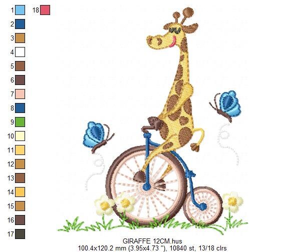 Giraffe embroidery design - Animal embroidery designs machine embroidery pattern - boy embroidery file - baby boy embroidery giraffe bike