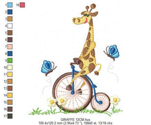 Cargar imagen en el visor de la galería, Giraffe embroidery design - Animal embroidery designs machine embroidery pattern - boy embroidery file - baby boy embroidery giraffe bike
