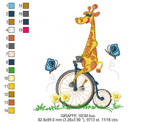 Giraffe embroidery design - Animal embroidery designs machine embroidery pattern - boy embroidery file - baby boy embroidery giraffe bike