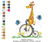 Cargar imagen en el visor de la galería, Giraffe embroidery design - Animal embroidery designs machine embroidery pattern - boy embroidery file - baby boy embroidery giraffe bike
