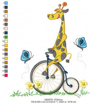 Charger l&#39;image dans la galerie, Giraffe embroidery design - Animal embroidery designs machine embroidery pattern - boy embroidery file - baby boy embroidery giraffe bike
