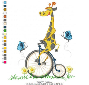 Giraffe embroidery design - Animal embroidery designs machine embroidery pattern - boy embroidery file - baby boy embroidery giraffe bike