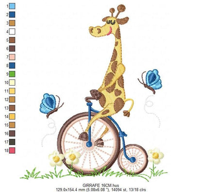 Giraffe embroidery design - Animal embroidery designs machine embroidery pattern - boy embroidery file - baby boy embroidery giraffe bike