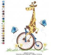 Cargar imagen en el visor de la galería, Giraffe embroidery design - Animal embroidery designs machine embroidery pattern - boy embroidery file - baby boy embroidery giraffe bike
