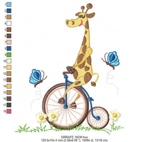 Giraffe embroidery design - Animal embroidery designs machine embroidery pattern - boy embroidery file - baby boy embroidery giraffe bike