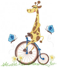 Cargar imagen en el visor de la galería, Giraffe embroidery design - Animal embroidery designs machine embroidery pattern - boy embroidery file - baby boy embroidery giraffe bike
