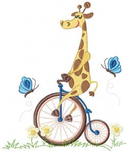 Giraffe embroidery design - Animal embroidery designs machine embroidery pattern - boy embroidery file - baby boy embroidery giraffe bike